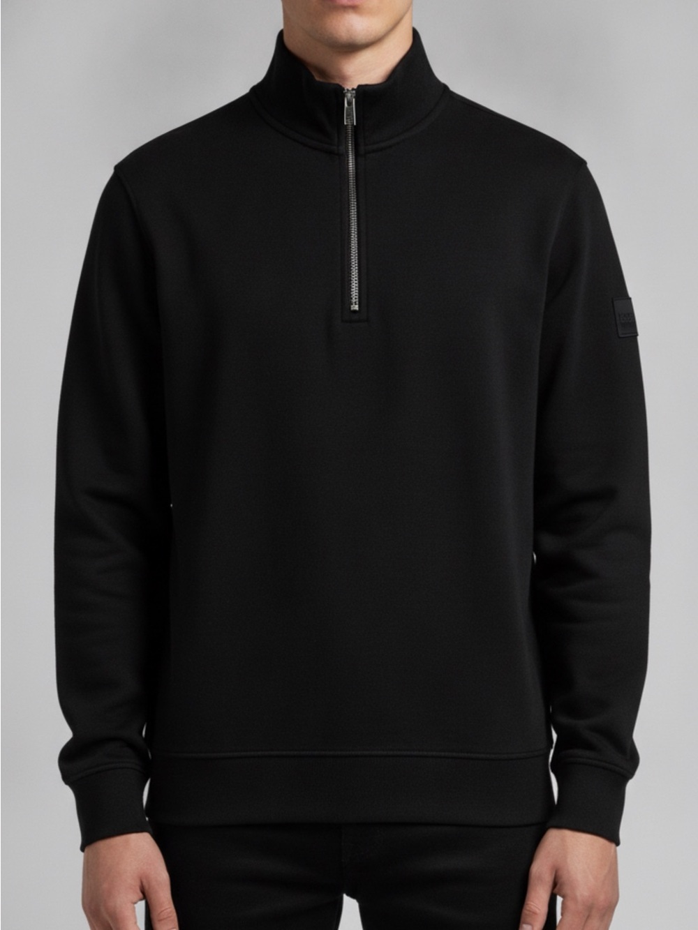 Boss Men's Sz XL 1/4 Zip Pull Over Cotton Sweatshirt Black  Minimalist Casual